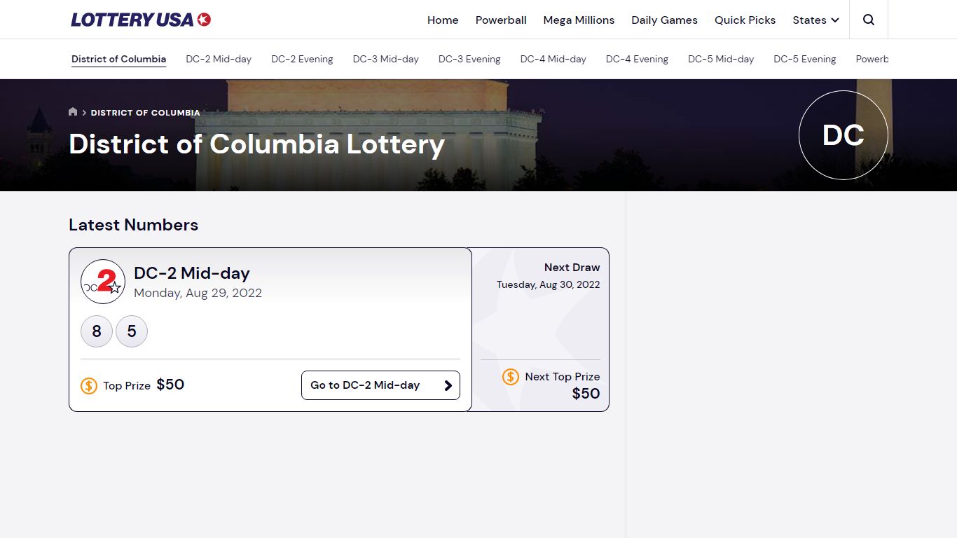 District of Columbia (DC) Lottery - Winning Numbers & Results