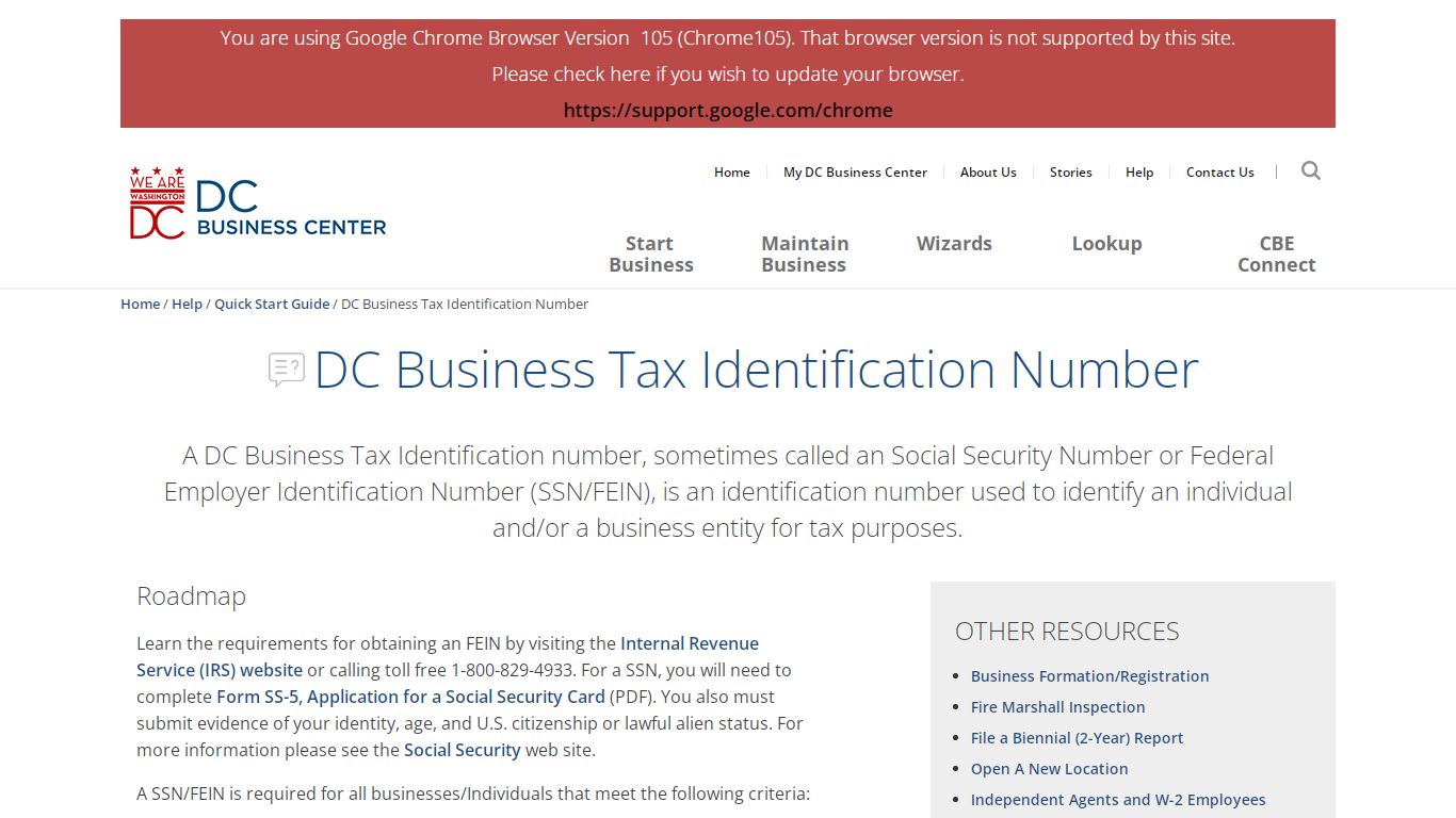 DC Business Tax Identification Number | DCBC